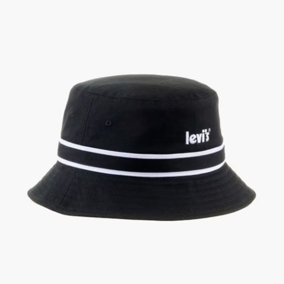 Levi’s Unisex Poster Logo Cotton Black Bucket Hat With White Stripes Size M - Picture 4 of 7